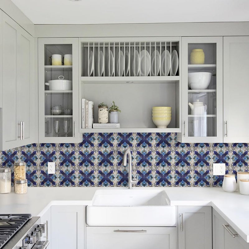 DICOFUN 32 Moroccan Tile Peel and Stick Backsplash, 6" x 6" Waterproof Mandala Stick on Wall Tiles (Style 3) - Image 4